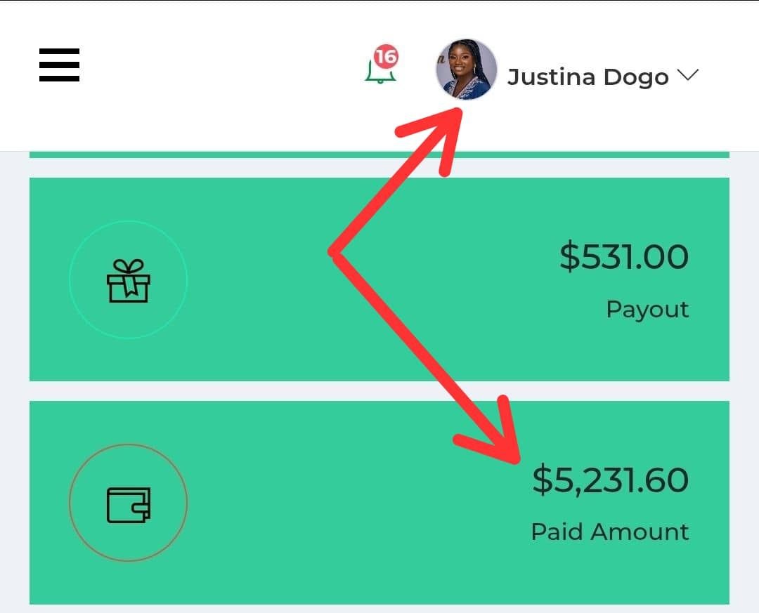 Affiliate payout screenshot