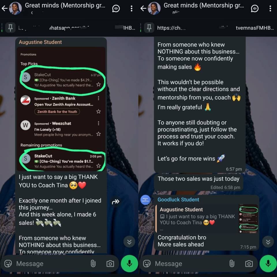 WhatsApp testimonial chat